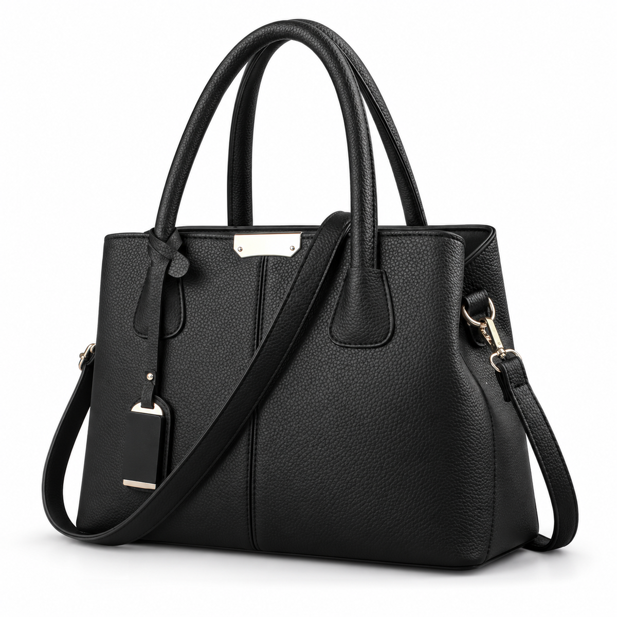 Classic Black Textured Tote Shoulder Bag