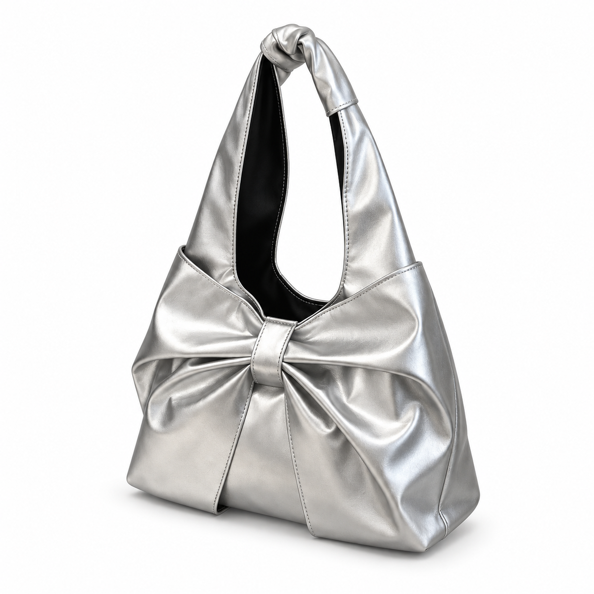 Metallic Bow Knot Silver Shoulder Bag