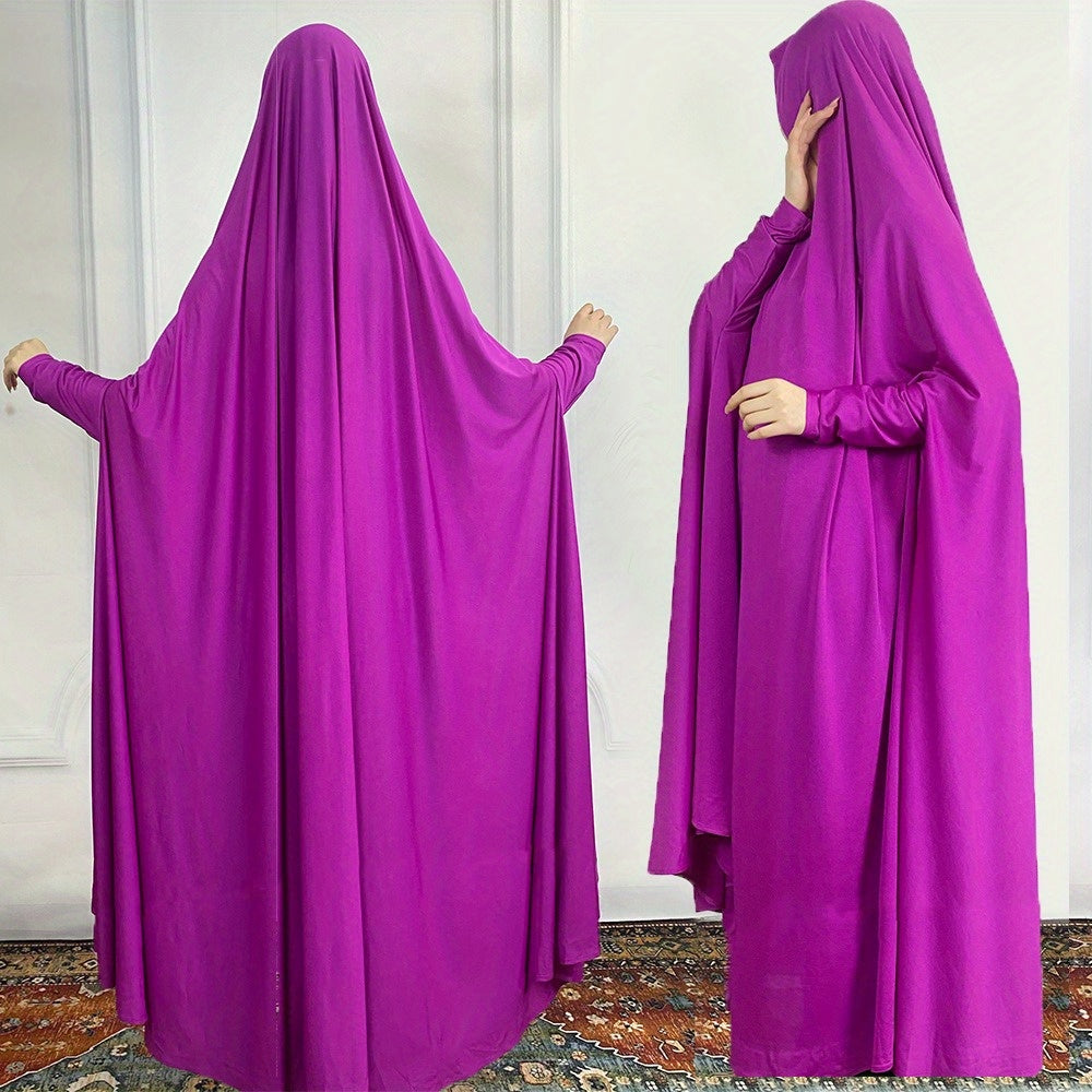 Women's Middle Eastern Baju Abaya Dress - Solid Color Hooded Robe with Bat Sleeves, Modest Traditional Long Gown for Daily & Formal Wear, Comfortable & Versatile Elegant Islamic Attire