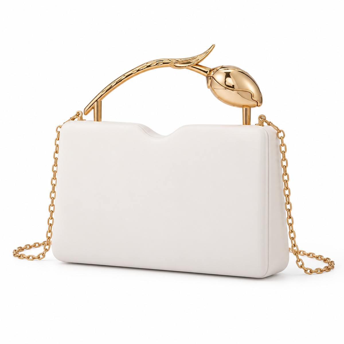Ivory Vegan Leather Tulip Handle Bag