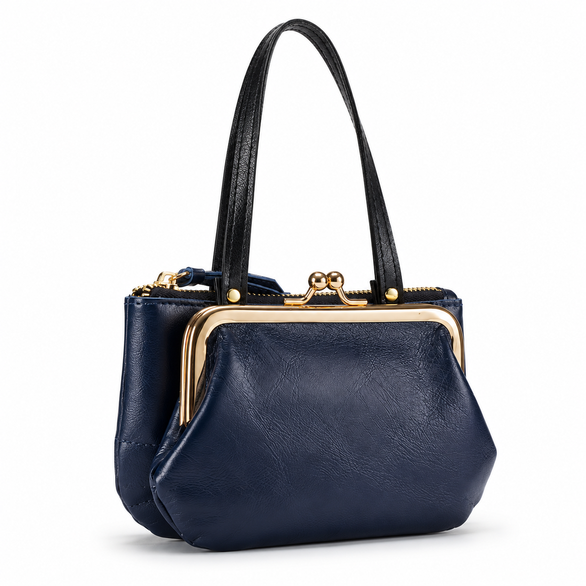 Navy Blue Kiss Lock Clutch Bag