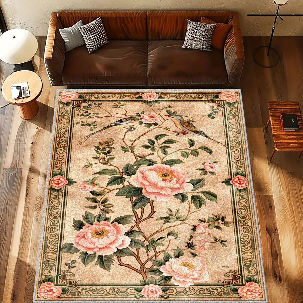 [Imitation Cashmere + Washable Base]Washable Base Imitation Cashmere + Weight 1200G Per Square Meter + Thickness 8.6Mm 1pc, New Chinese Style Printed Living Room Carpet, Fluffy Plush Bedroom Carpet, High-Quality Outdoor Carpe