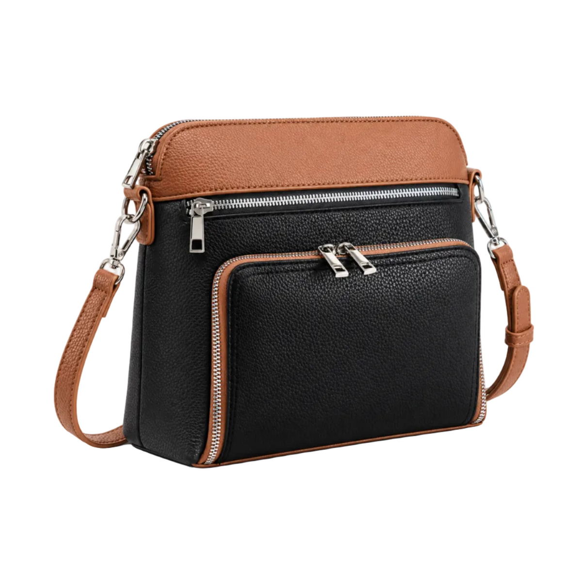 Black Crossbody Bag With Brown Trim
