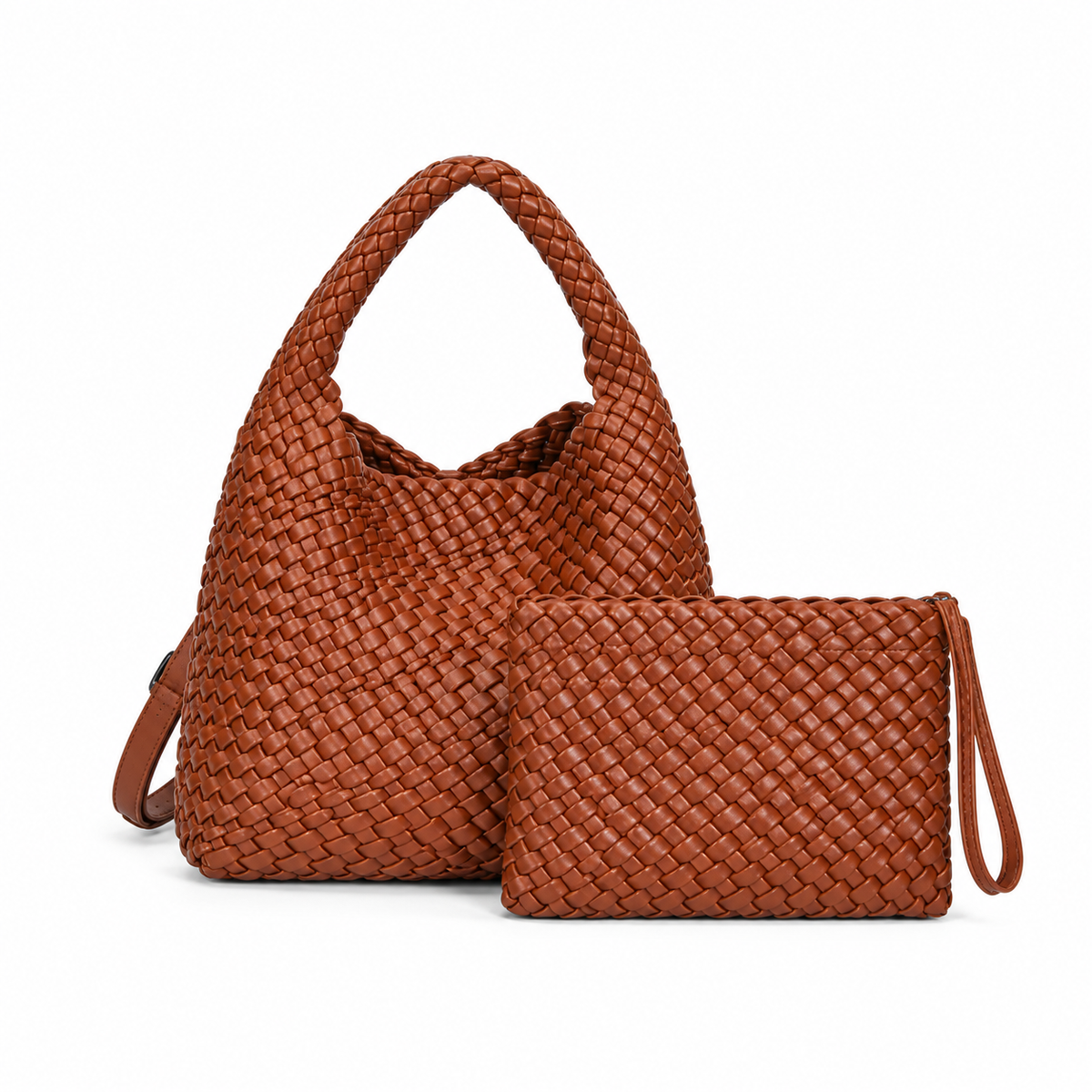 Brown Woven Hobo Bag With Pouch