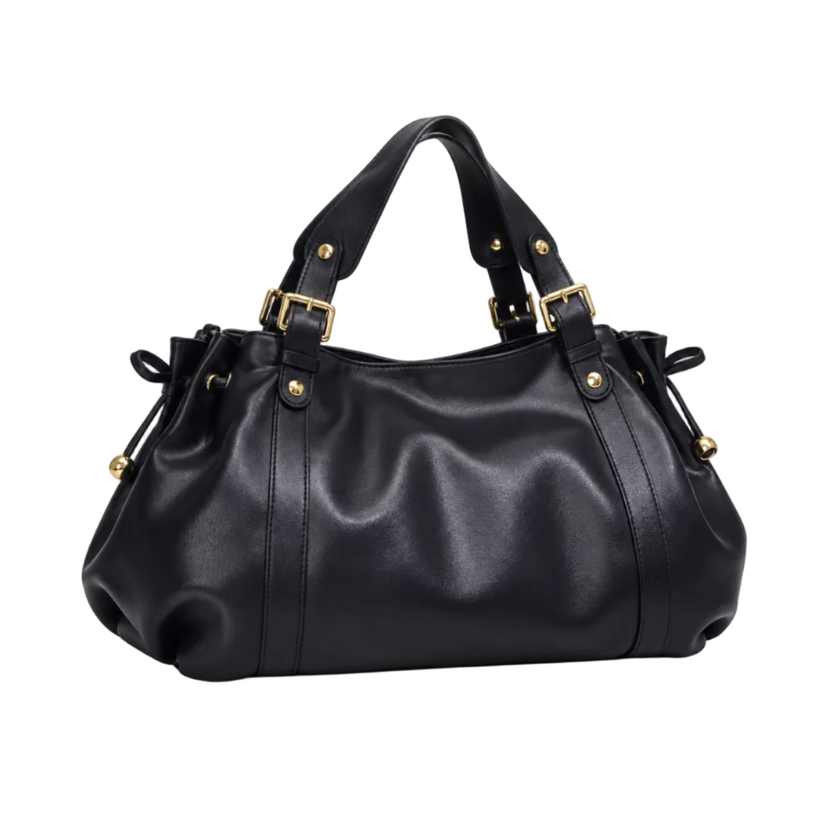 Elegant Black Handbag With Gold Accents