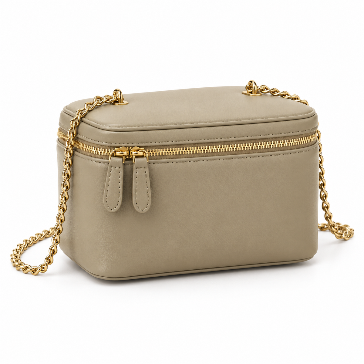 Khaki Vegan Leather Chain Crossbody Bag