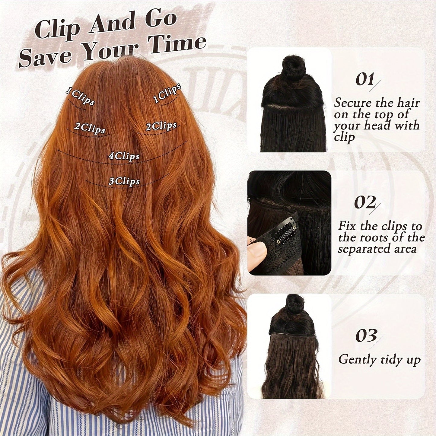 BARSDAR Wavy Clip In Hair Extensions - 16 Inch Copper Clip In Hair Extensions For Women - 6pcs Full Head Thick Soft Synthetic Clip In Hairpieces Daily Party Halloween