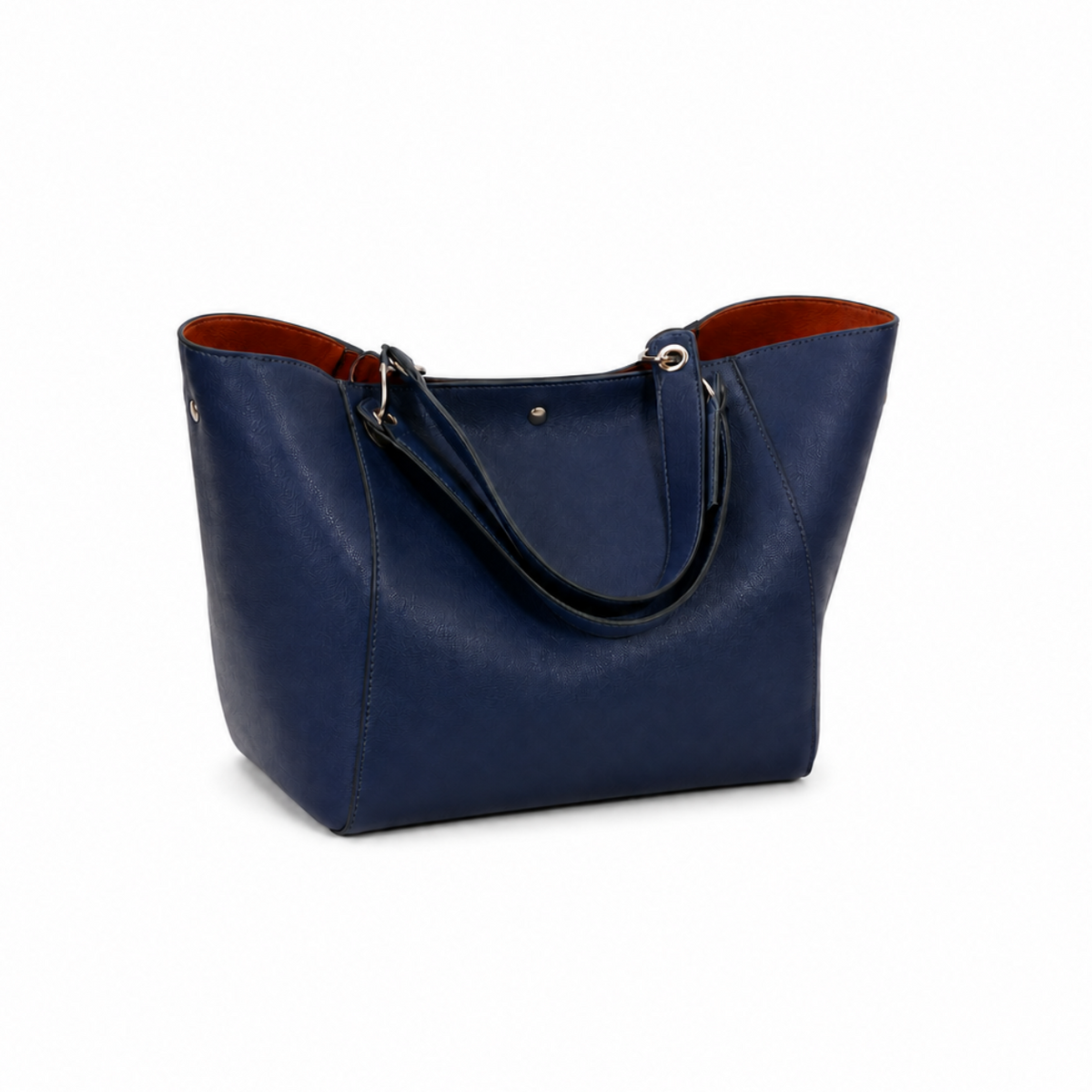 Navy Blue Structured Brown Interior Tote