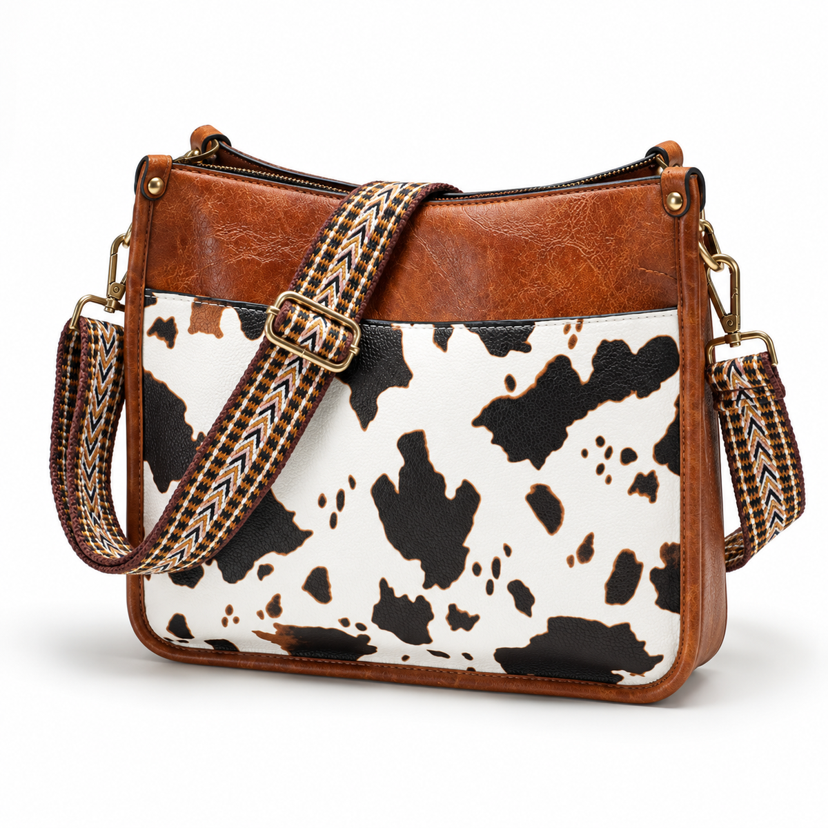 Brown Cow Print Adjustable Crossbody Bag