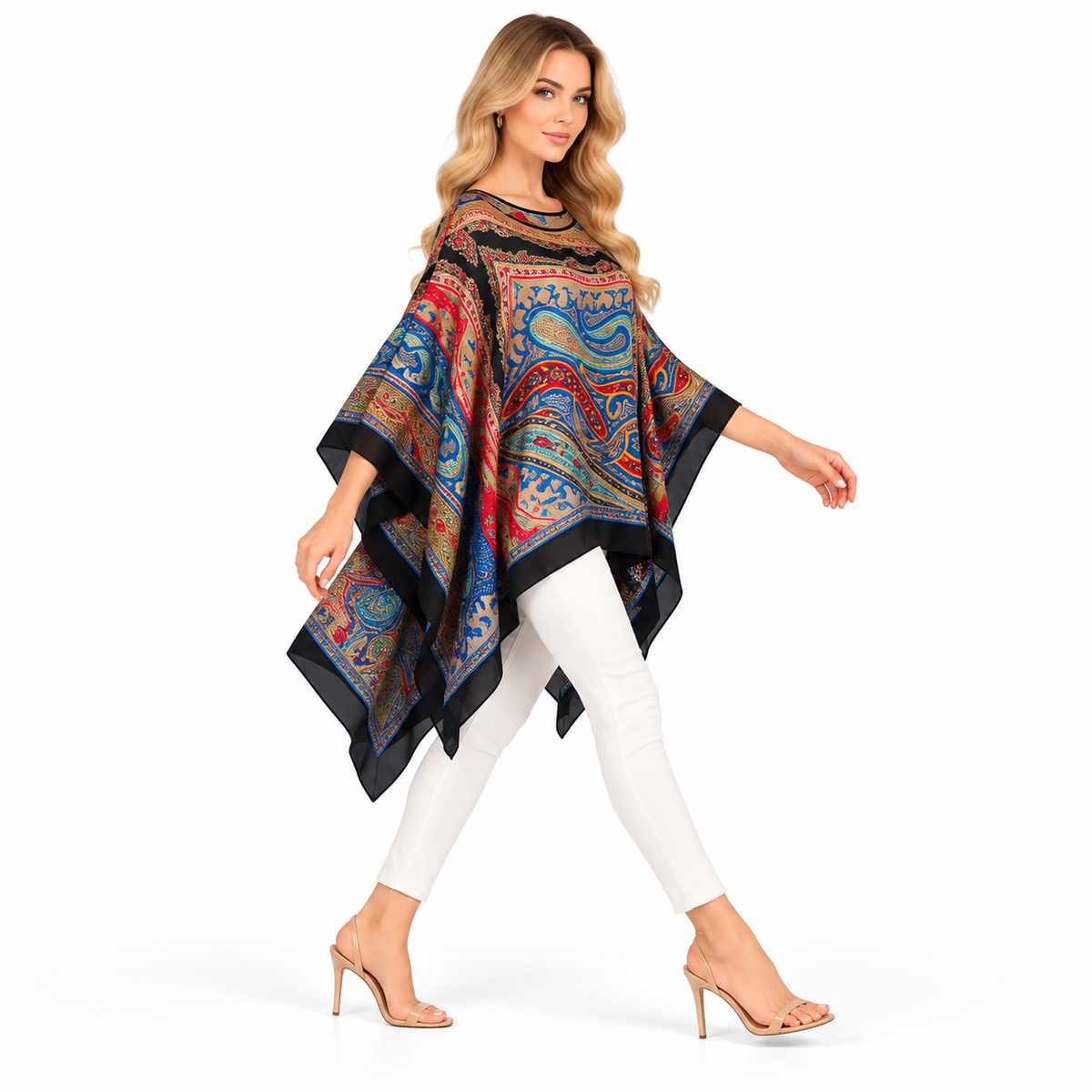 Elegant Multicolor Paisley Print Kaftan Top
