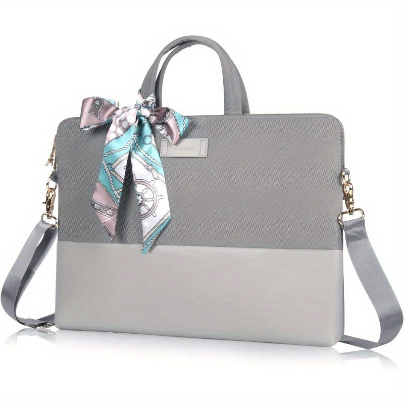 Leather Laptop Bag for Women 15.6-Inch Carrying - Computer Bag Laptop Case Shoulder Slim Work Travel Grey