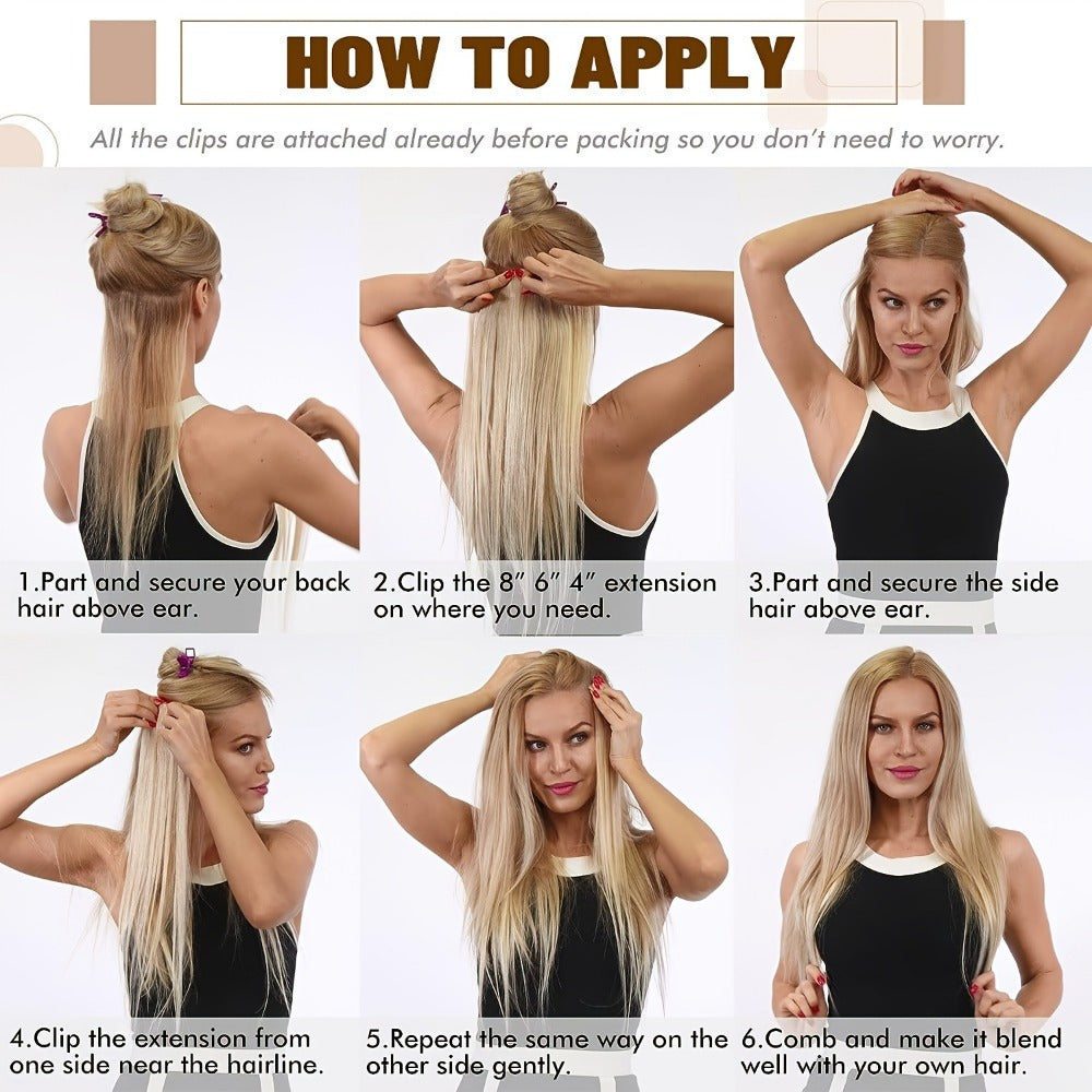 Set of 8pcs of Straight Human Hair Extensions with Double Weft, Featuring 18 Clips, Available in Lengths from 8 to 26 Inches, Color #12P613