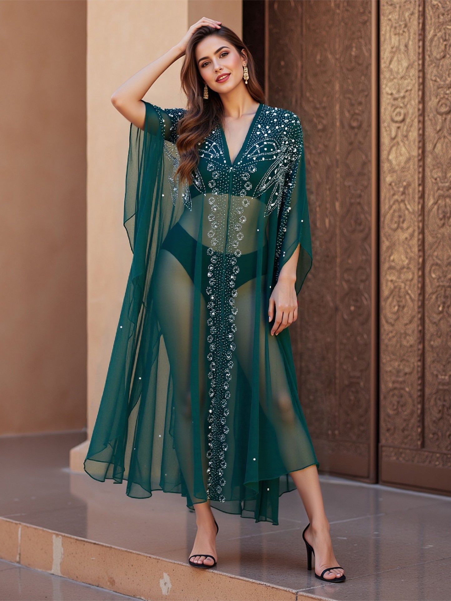 Women's Elegant Long Kaftan Dress - Formal Party & gala evening gown with Batwing Sleeves Abaya, Non-Transparent Arab Cape Dress for Weddings, state events - Machine Washable