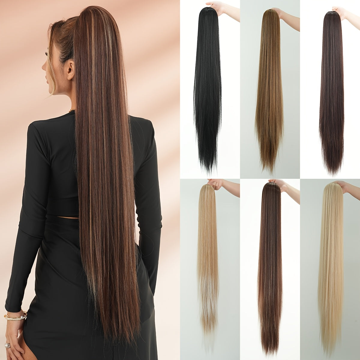 NAMM Synthetic 39inch Long Straight Ponytail Hair Extensions Wigs Wrap Around Ponytail Clip In Ponytail Hairs for Women