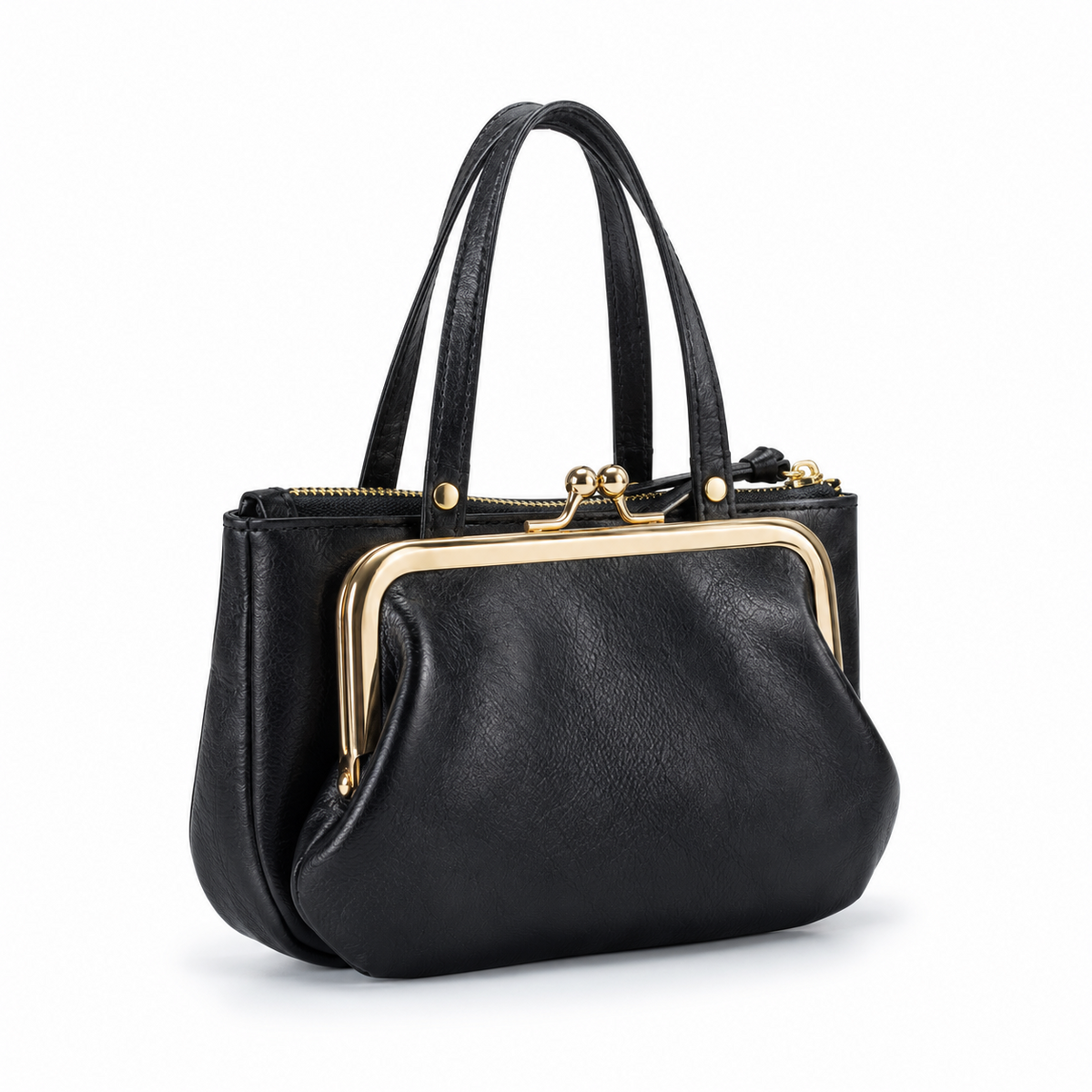 Black Textured Clutch Bag With Gold Clasp