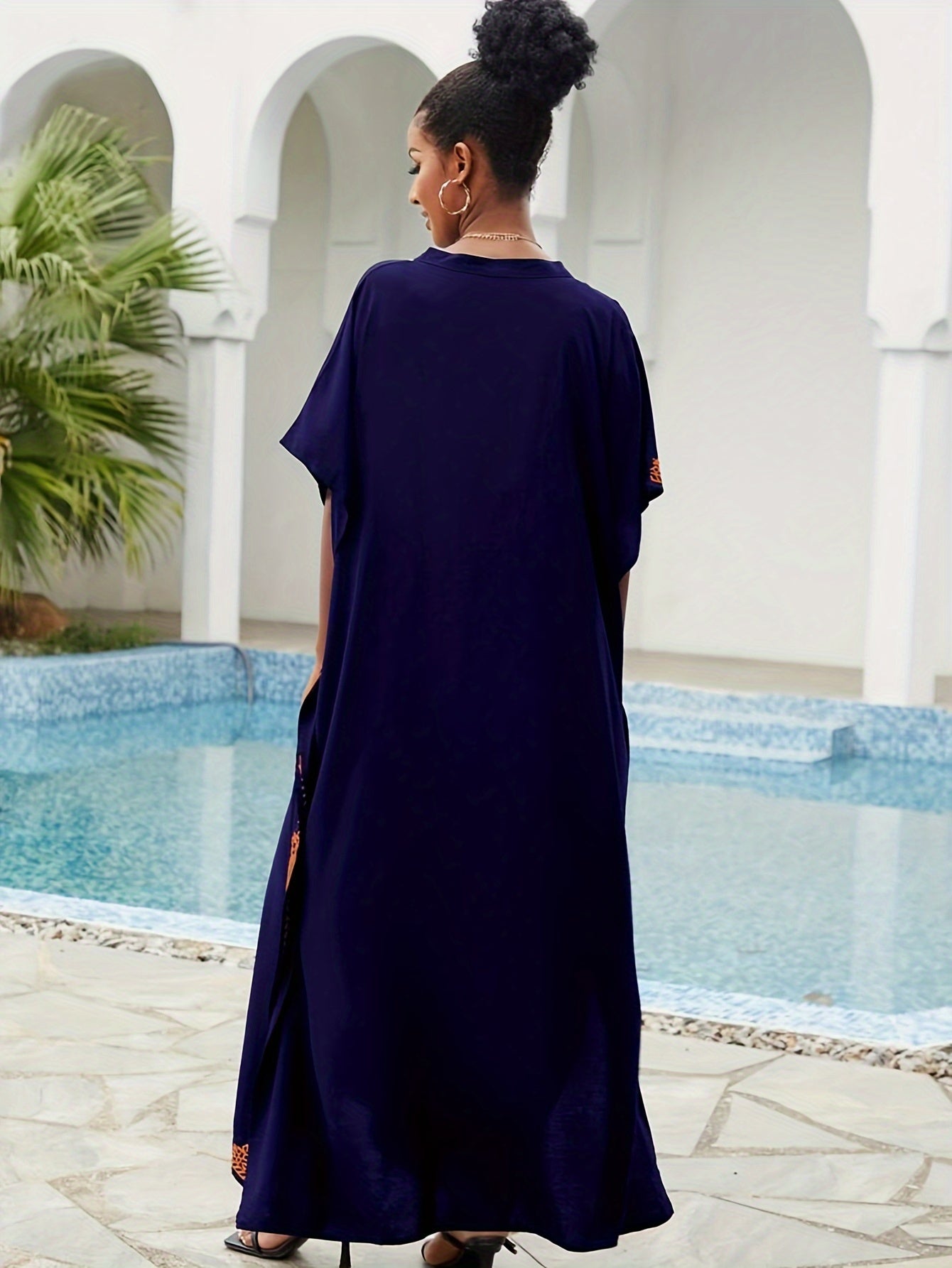 Batwing Sleeve House Kaftan Dress | Embroidery Batwing Sleeve House Kaftan Dress