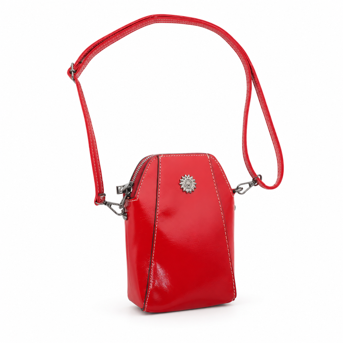 Elegant Red Crossbody Bag With Medallion