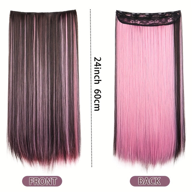 Colorful Clip-In Hair Extensions - 1pc Featuring Five Clips, Long Straight Heat-Resistant Synthetic Fiber Hairpiece for Women'S Everyday Looks And Party Must-Haves
