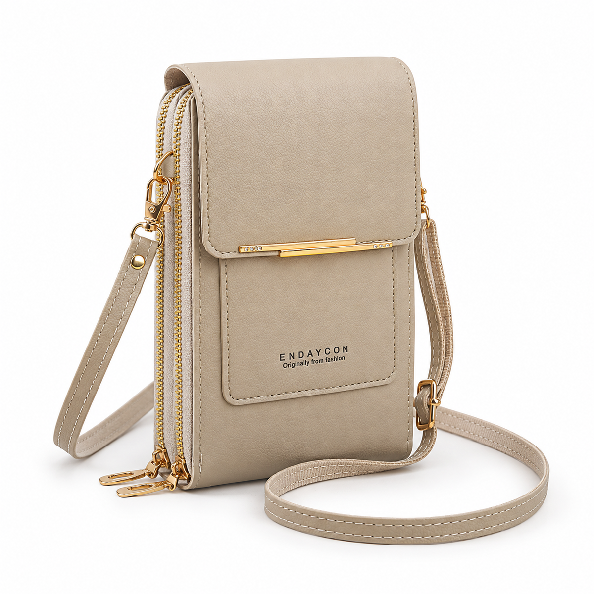 Taupe Textured Crossbody Bag With Flap