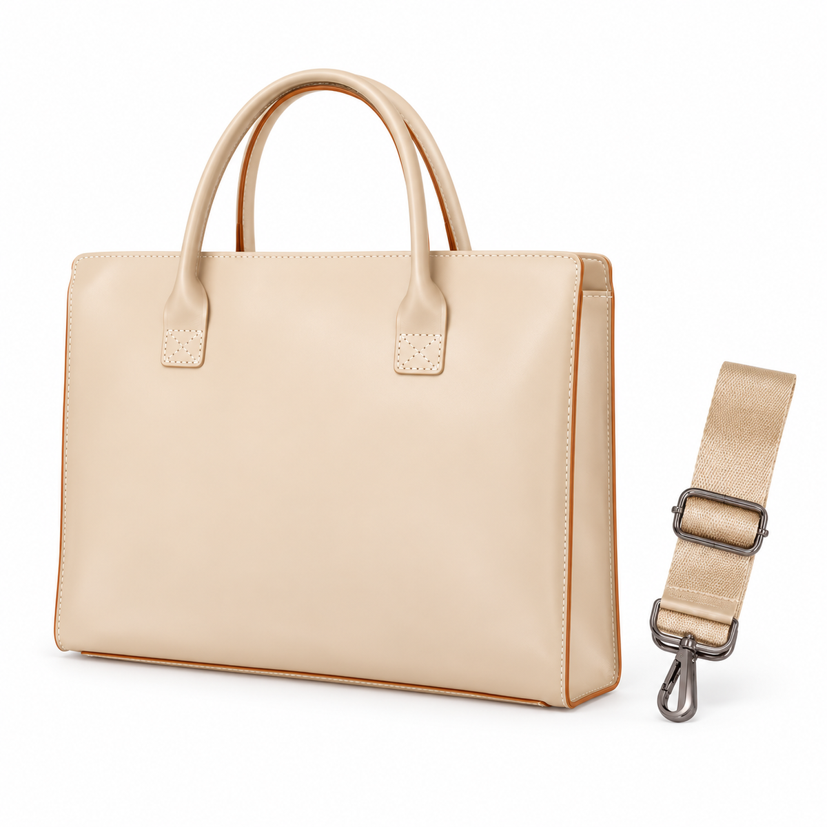 Elegant Beige Leather Laptop Tote Bag