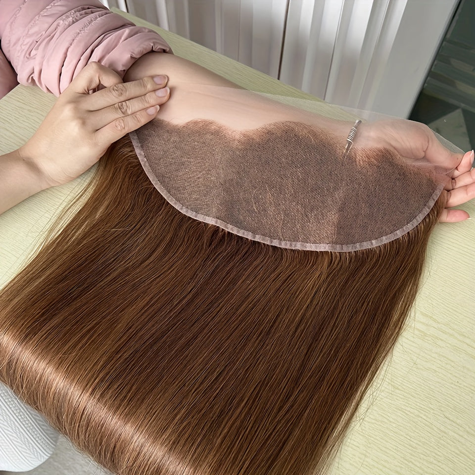3 Bundles Straight Wave Virgin Human Hair Weave Extensions With 4x4 Lace Closure, 13×4 Lace Frontal, 100% Unprocessed Brazilian Hair, Dark Auburn Color, Soft & Tangle-Free, Versatile Hair Styling | Contemporary Style