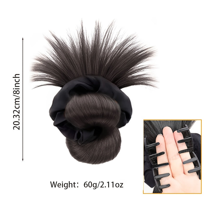 Synthetic Hair Bun Headband Claw Clip in Chignon Hairpieces for Women Fluffy Hair Flower Hair Elastic Band Hair Accessories Black Brown