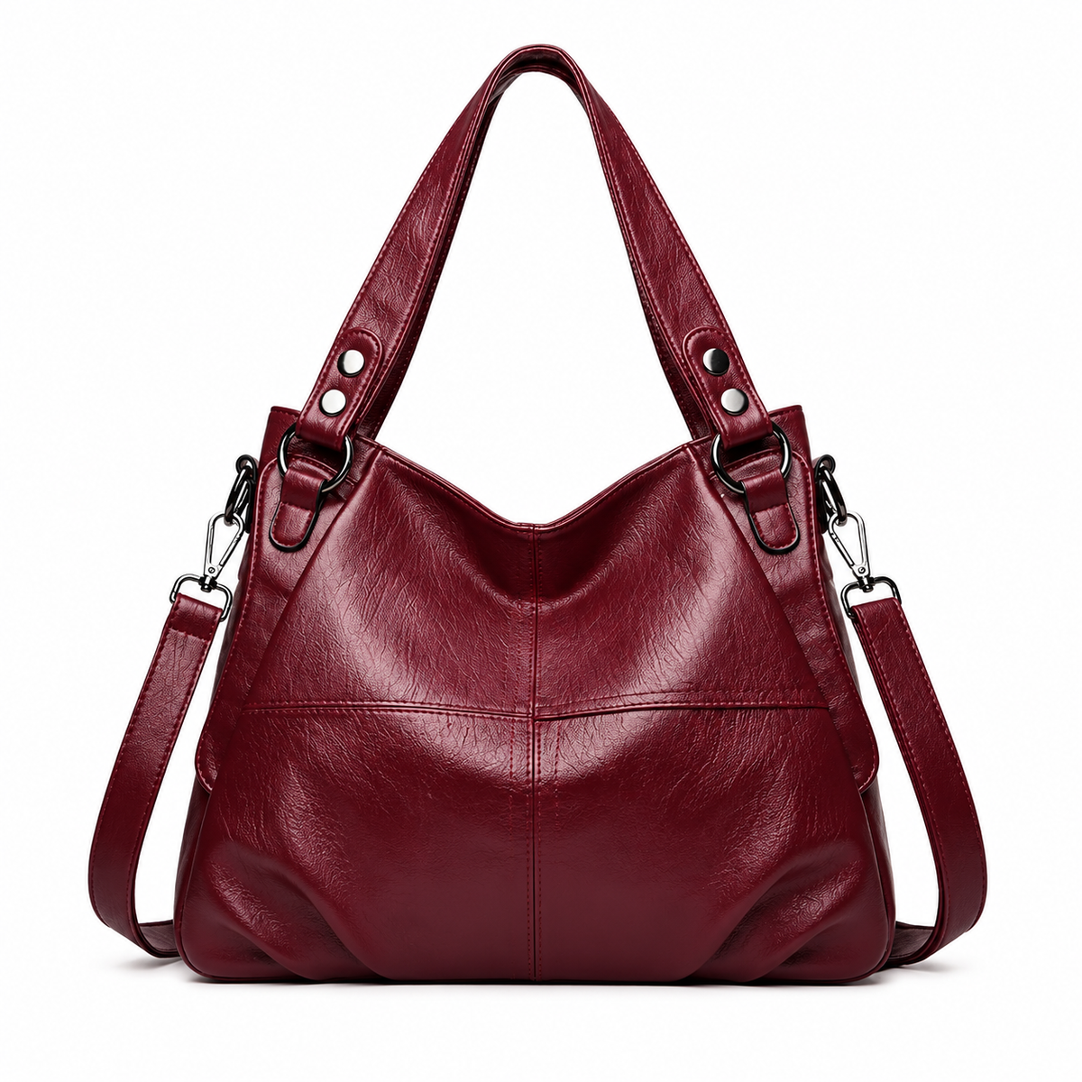 Burgundy Studded Hobo Bag With Strap