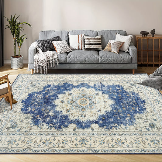 Vintage Floral Print Throw Floor Carpet Small Entrance Rug Washable Living Room Arabian Rug Easy Cleaning Rug Stain Resistant Indoor Carpet Non Slip Non Shedding Low Pile Soft Bedroom Rug Folding Rug For Dining Room Office Kitchen