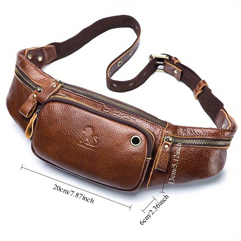 Real Leather Men's Messenger Sling Bag, Cowhide Chest Bag, Sporty And Casual Style, Top layer Cowhide Cash Bag, Trendy Men's Waist Bag
