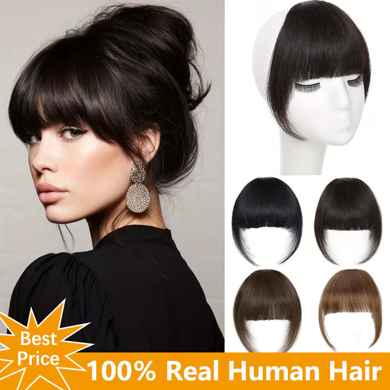 Women'S French Human Hair Bangs | Real Human Hair, Natural Straight Hair with Easy Clip-In Attachment, Elegant Straight Fringe for Dates, Parties, and Everyday Wear, Multifunctional Hair Accessory.