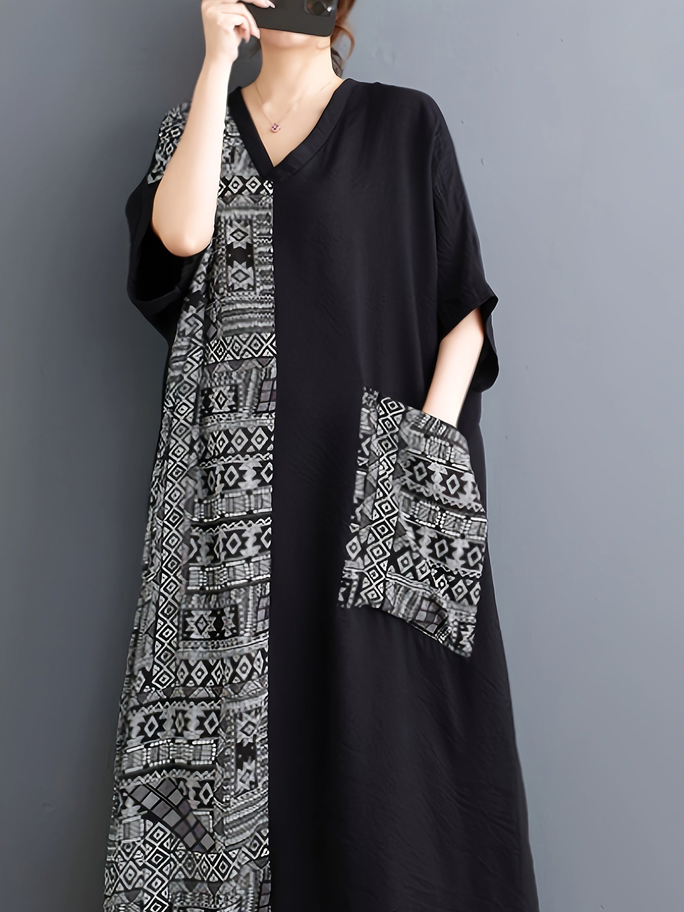 Bohemian Elegant Patchwork V-Neck Plus-Size Dress