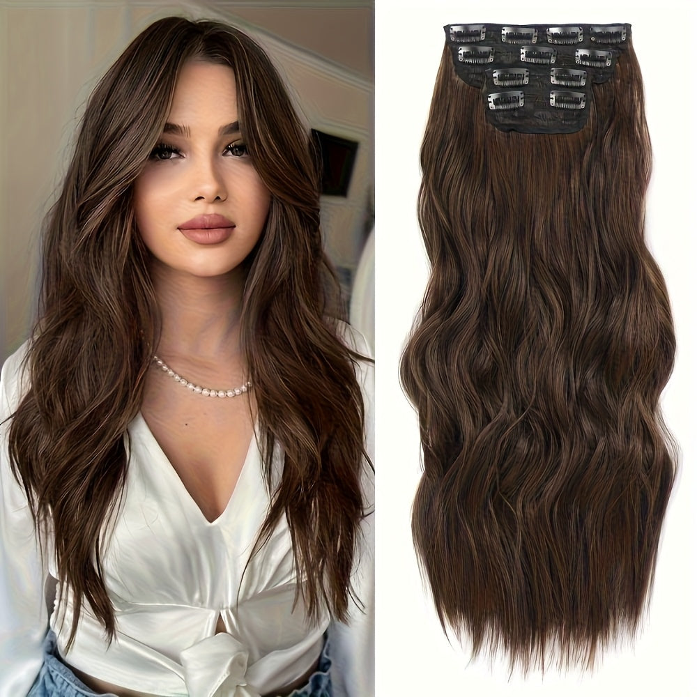 Clip In Hair Extensions For Women 20 Inch 5pcs Long Wavy Curly Auburn Copper Red Hair Extensions Clip Ins Full Head Synthetic Hair Extension For Women