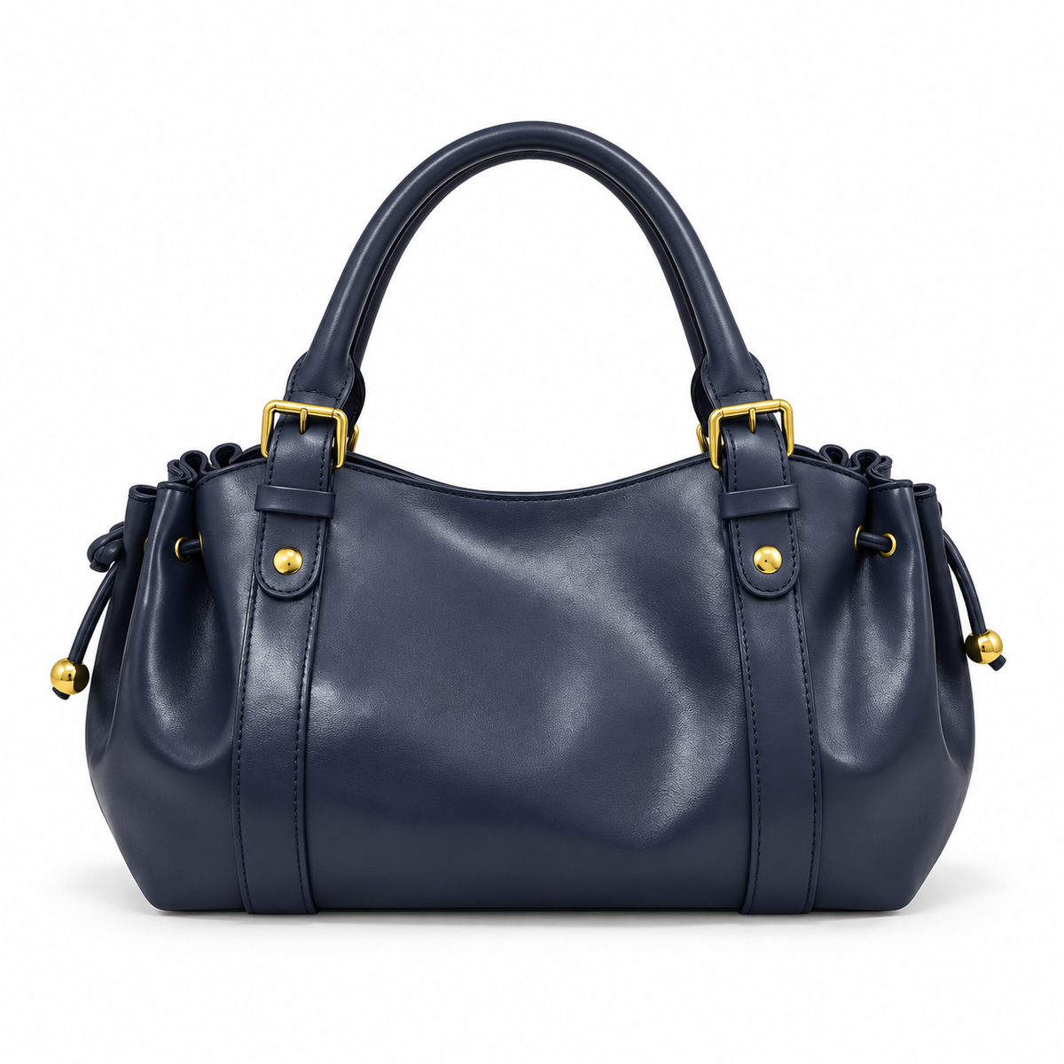 Navy Blue Boston Bag With Buckles