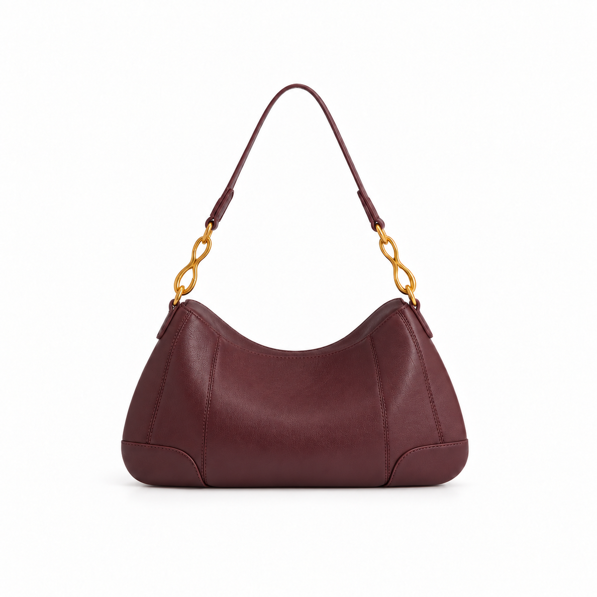 Burgundy Gold Chain Hobo Shoulder Bag
