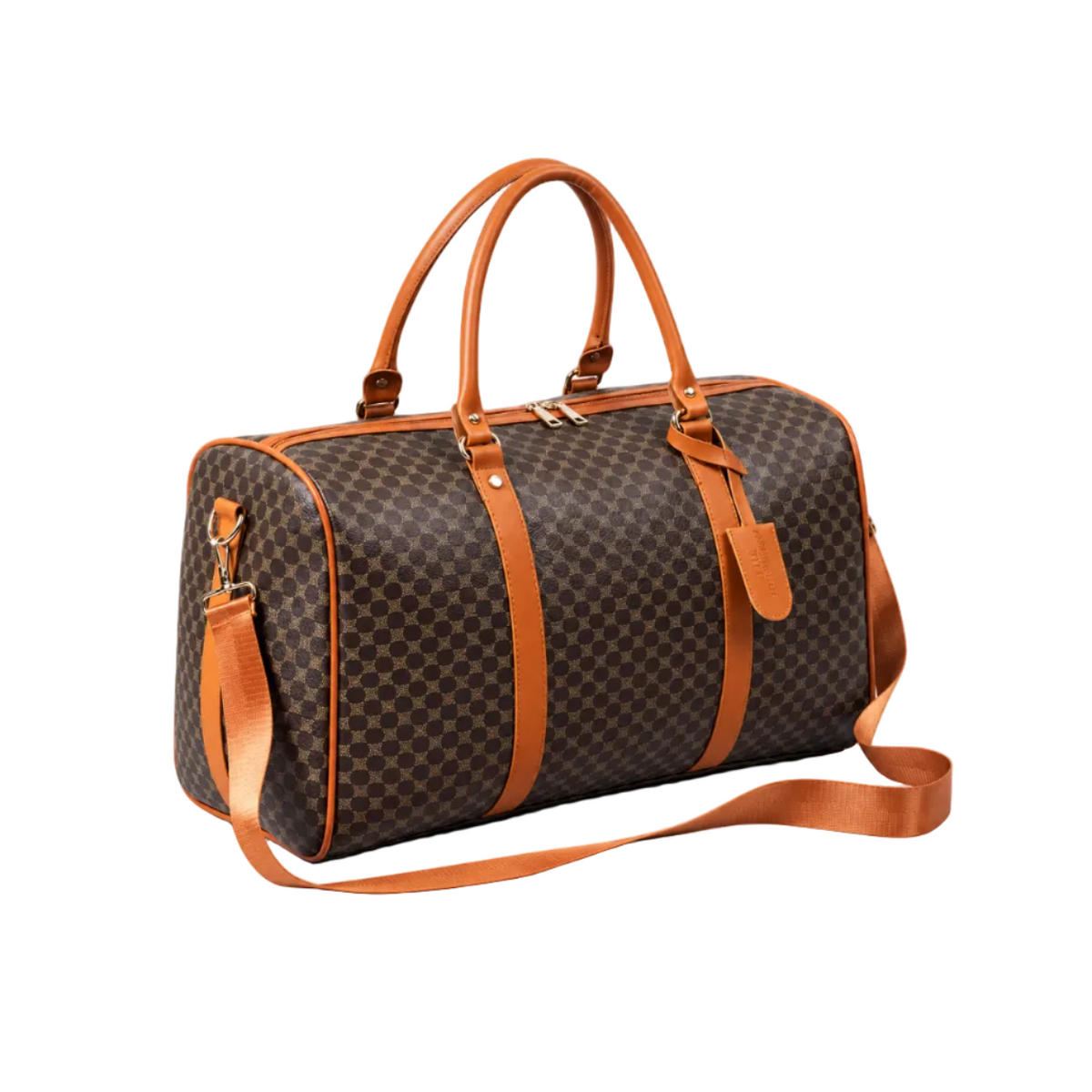 Classic Brown Patterned Leather Duffel Bag