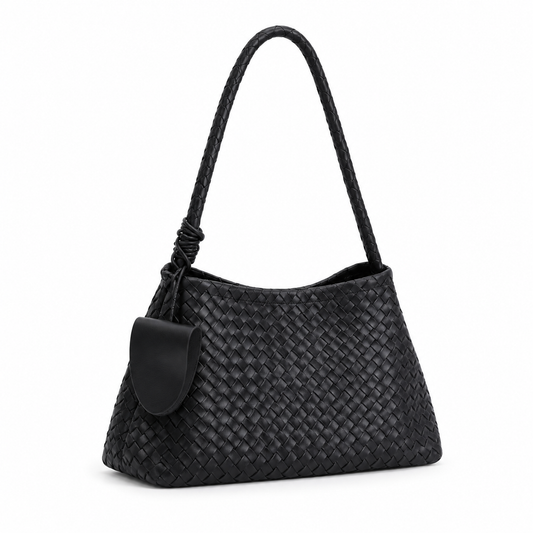 Black Woven Shoulder Bag With Pouch