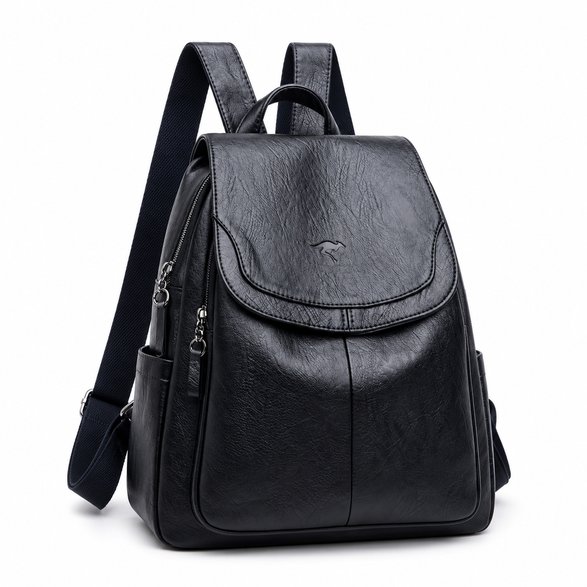 Classic Black Textured Flap Everyday Backpack