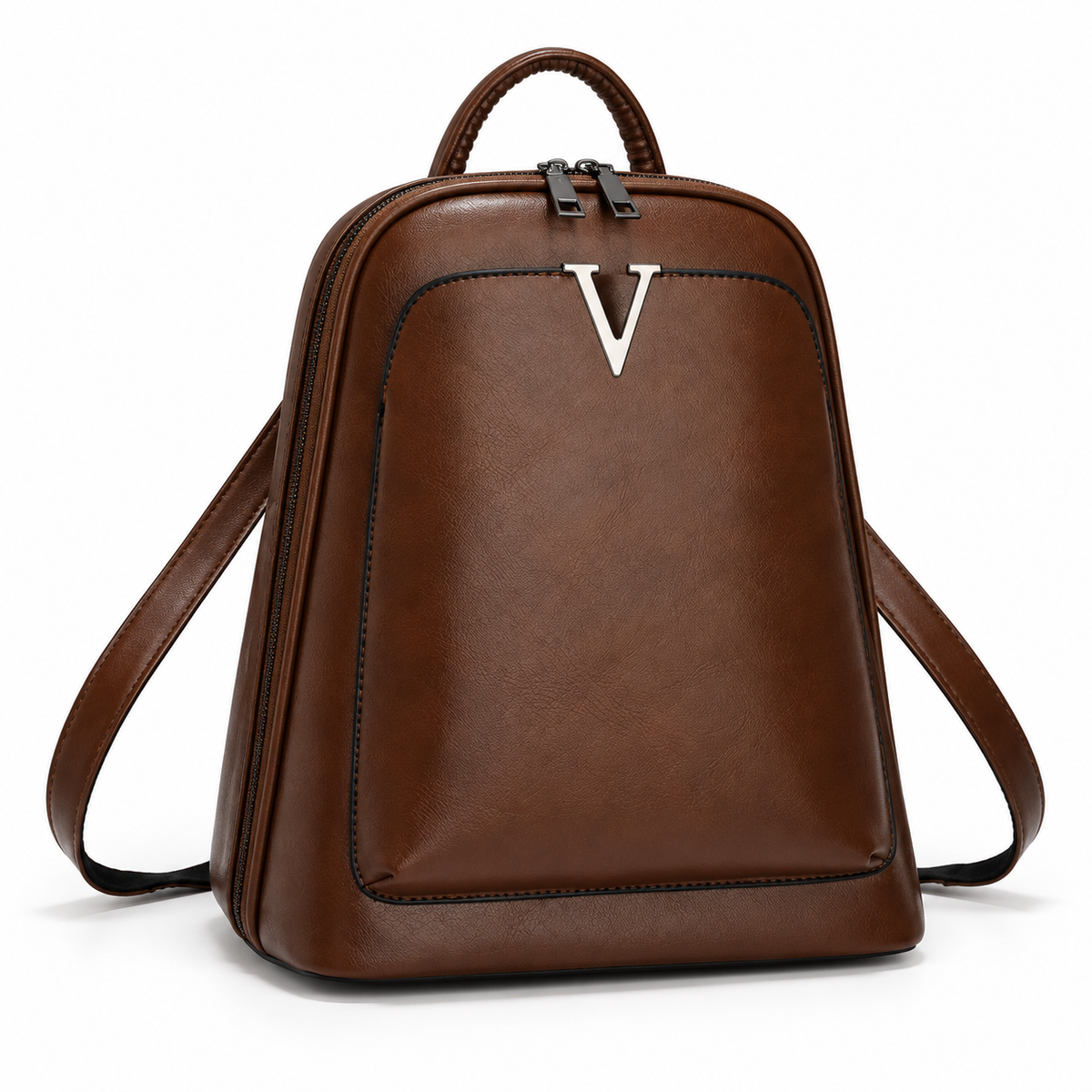 Elegant Brown Backpack With Silver Detail