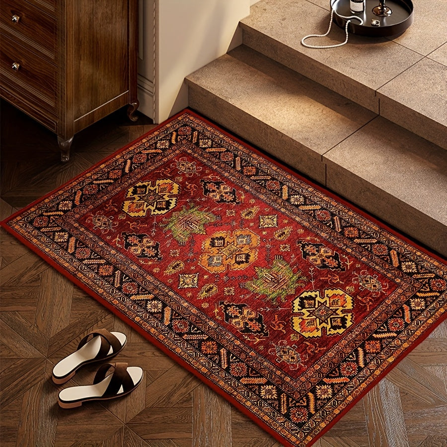 Vintage Boho Floor Mat - Retro Floral & Geometric Design, Non-Slip Rubber Backing Carpet, Rugs, Machine Washable, Perfect for Entryway, Kitchen, Bathroom, or Balcony Decor - Ideal Gift for Easter, Mother's Day, Father's Day & Home Decorate