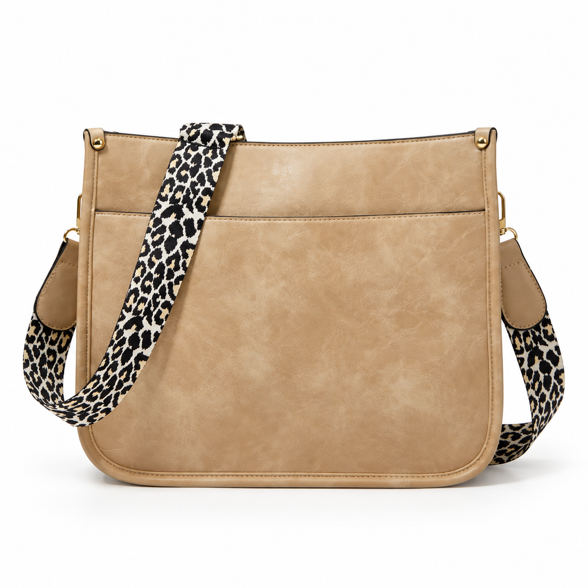 Tan Crossbody Bag With Leopard Strap
