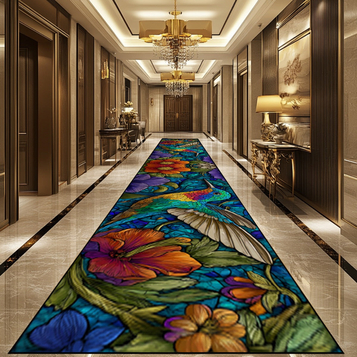 1pc of Vibrant Hummingbird Design Premium Extra-Long Runner Rug Measuring 100Cm (39 Inches) in Width, Featuring a Secure Backing, Ideal for Outdoor Wedding Venues, Party Entrances, Hotel Hallways, Halloween Decorations