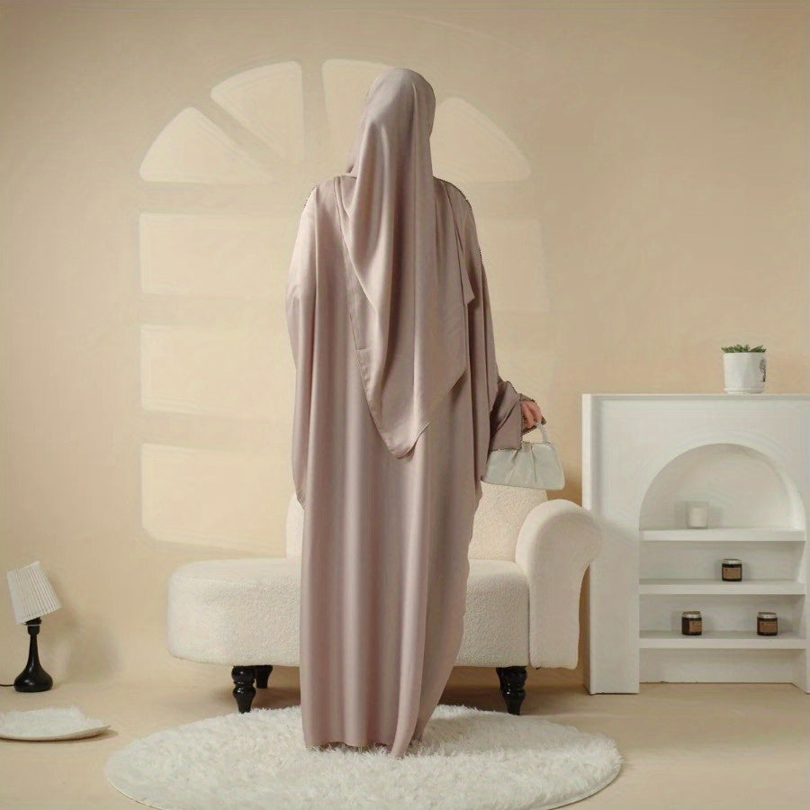 Batwing Emirati Abaya with Matching Hijab | Batwing Sleeve Abaya – Elegant Middle Eastern Arab, Islamic Style Shawl Robe Dress for Women, Long Skirt, Ramadan Prayer Outfit