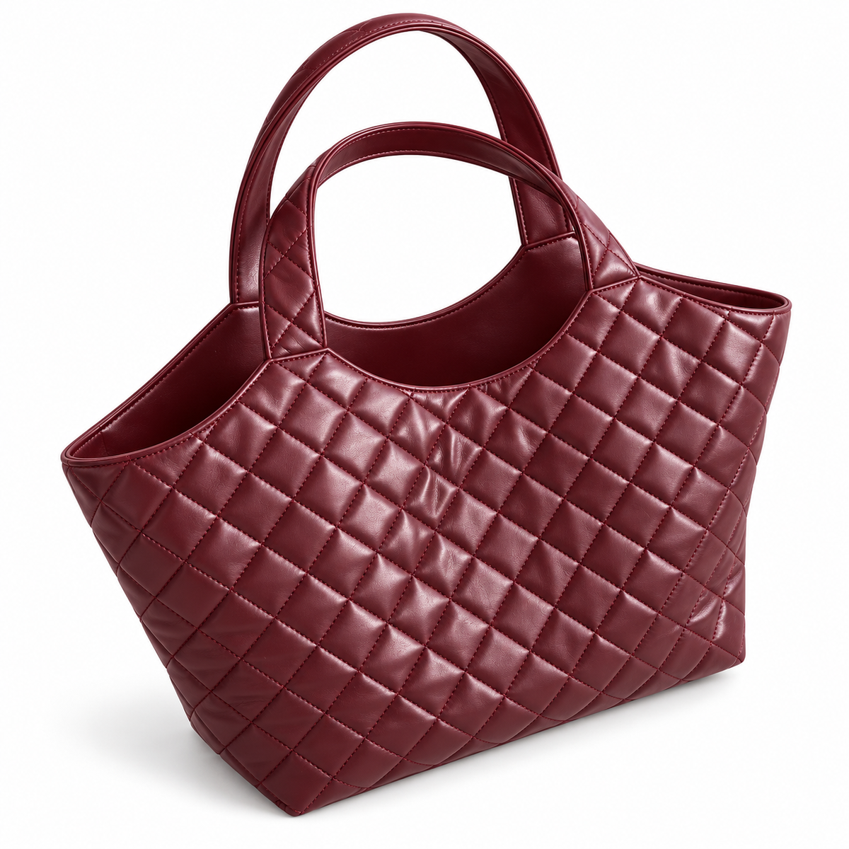 Burgundy Quilted Vegan Leather Shoulder Tote