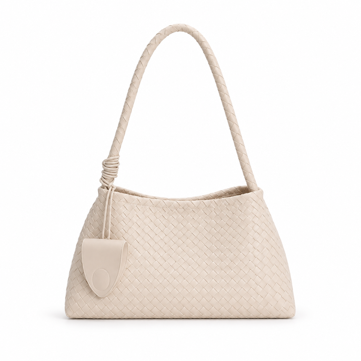 Elegant Ivory Woven Shoulder Charm Bag