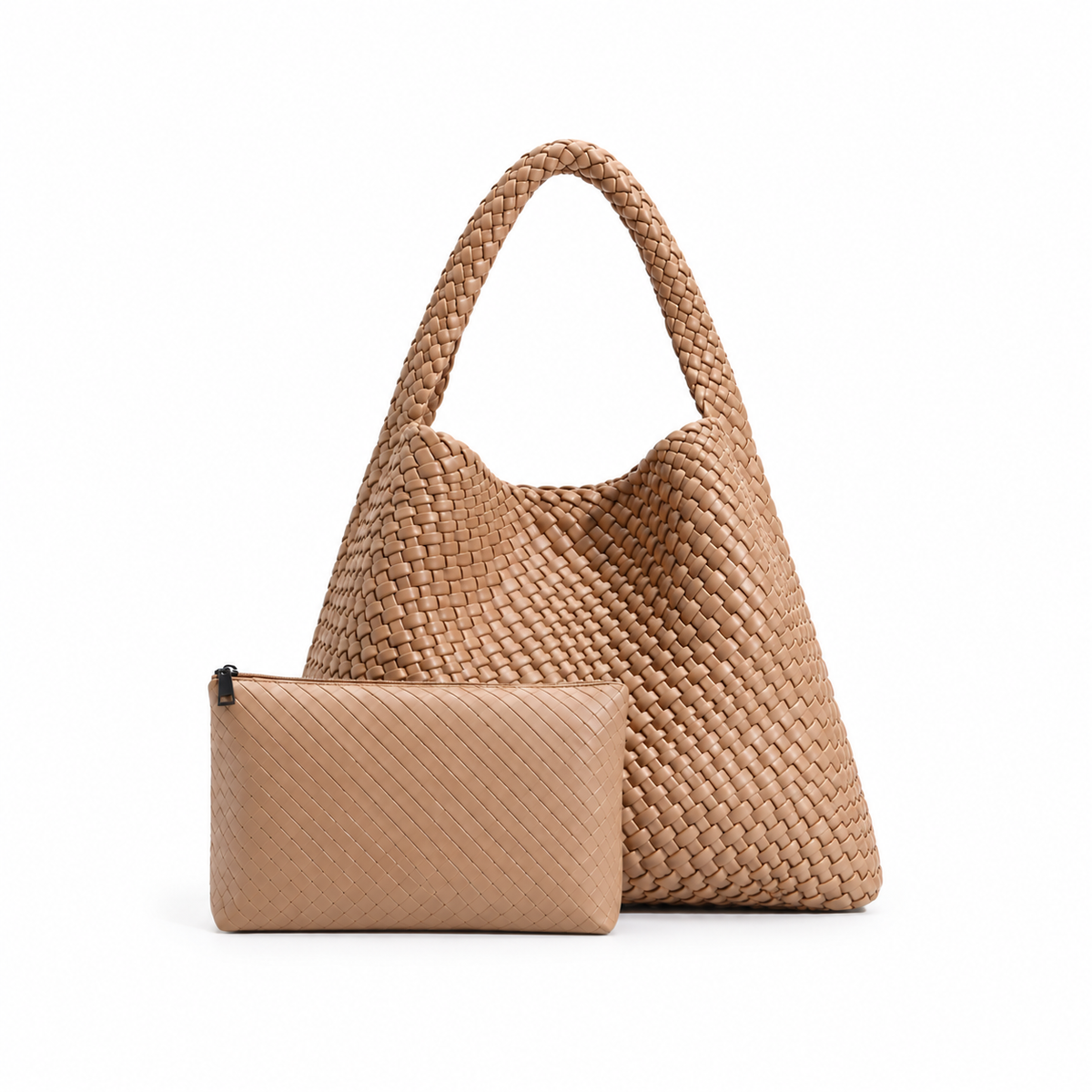 Woven Hobo Bag With Pouch Set