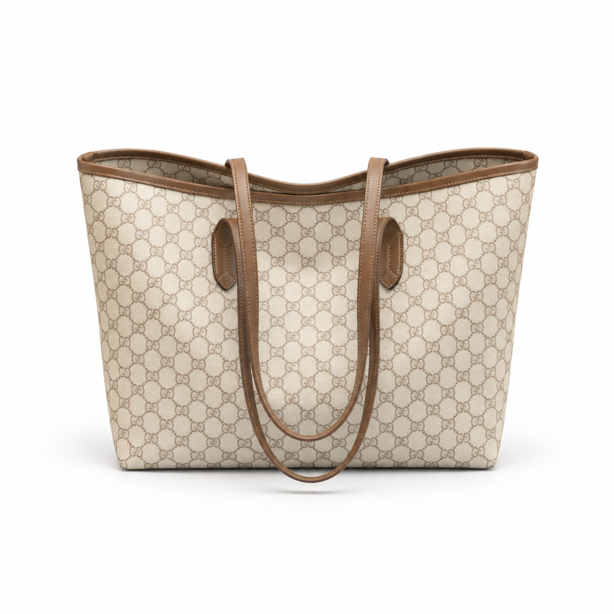 Beige Monogram Brown Trim Tote Bag