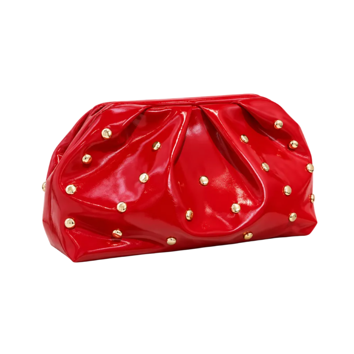 Red Studded Leather Evening Clutch Bag