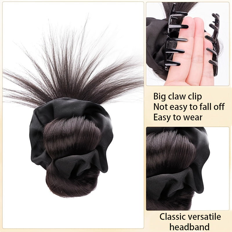 Synthetic Hair Bun Headband Claw Clip in Chignon Hairpieces for Women Fluffy Hair Flower Hair Elastic Band Hair Accessories Black Brown