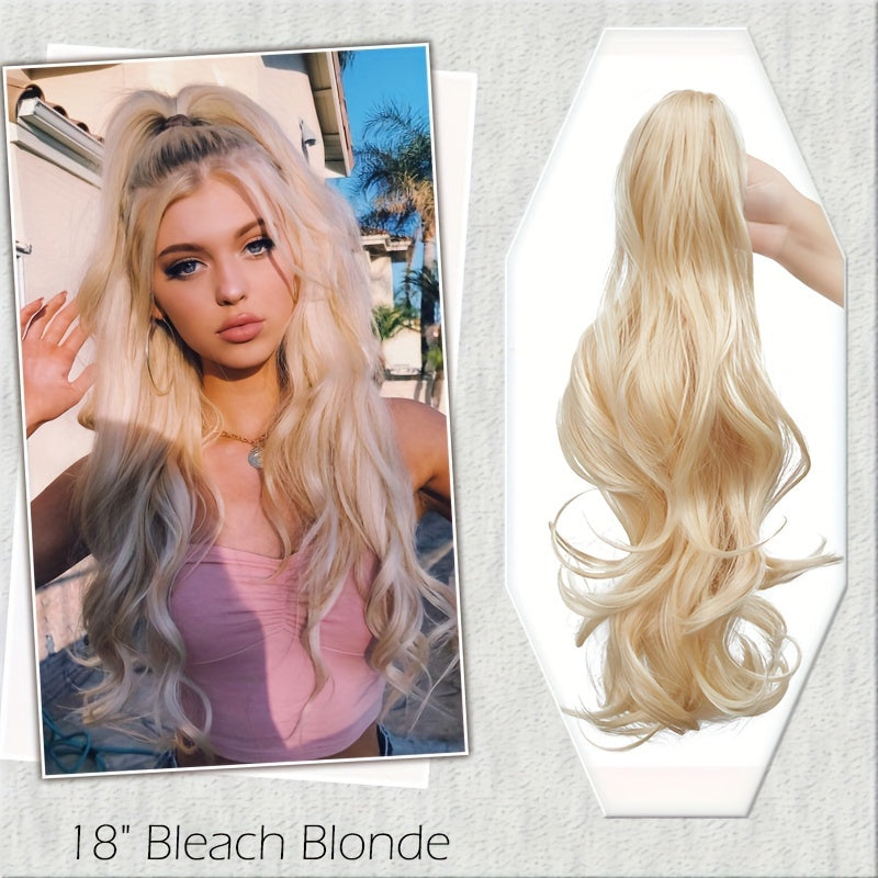 18 INCH Long Natural Curly Wavy Claw Clip Ponytail Extensions