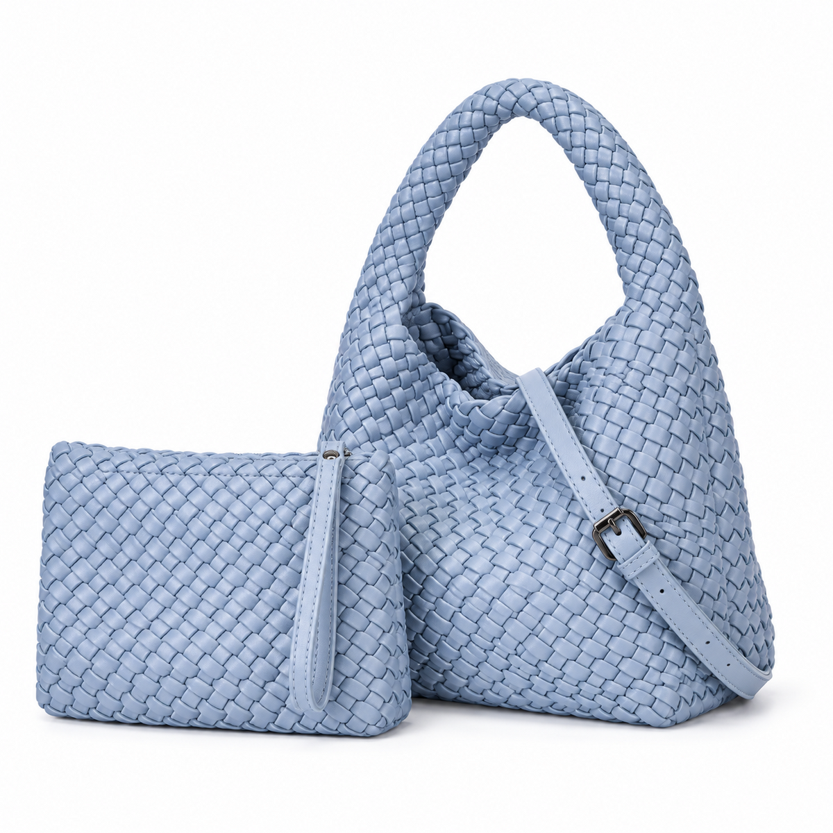 Powder Blue Woven Hobo bag With Pouch